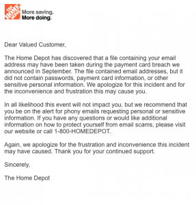 home depot email stolen