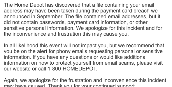 home depot email stolen